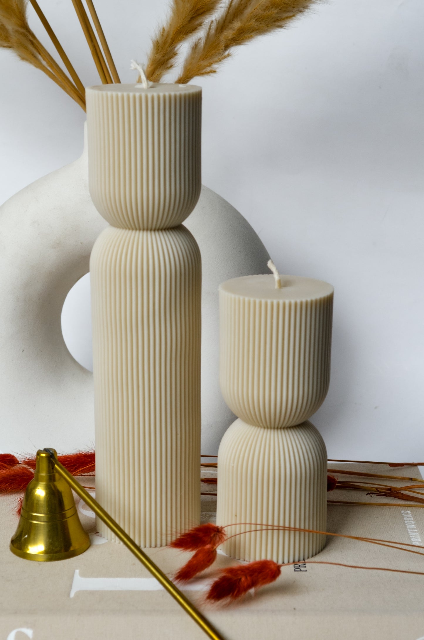 Hourglass Ribbed Pillar Candle