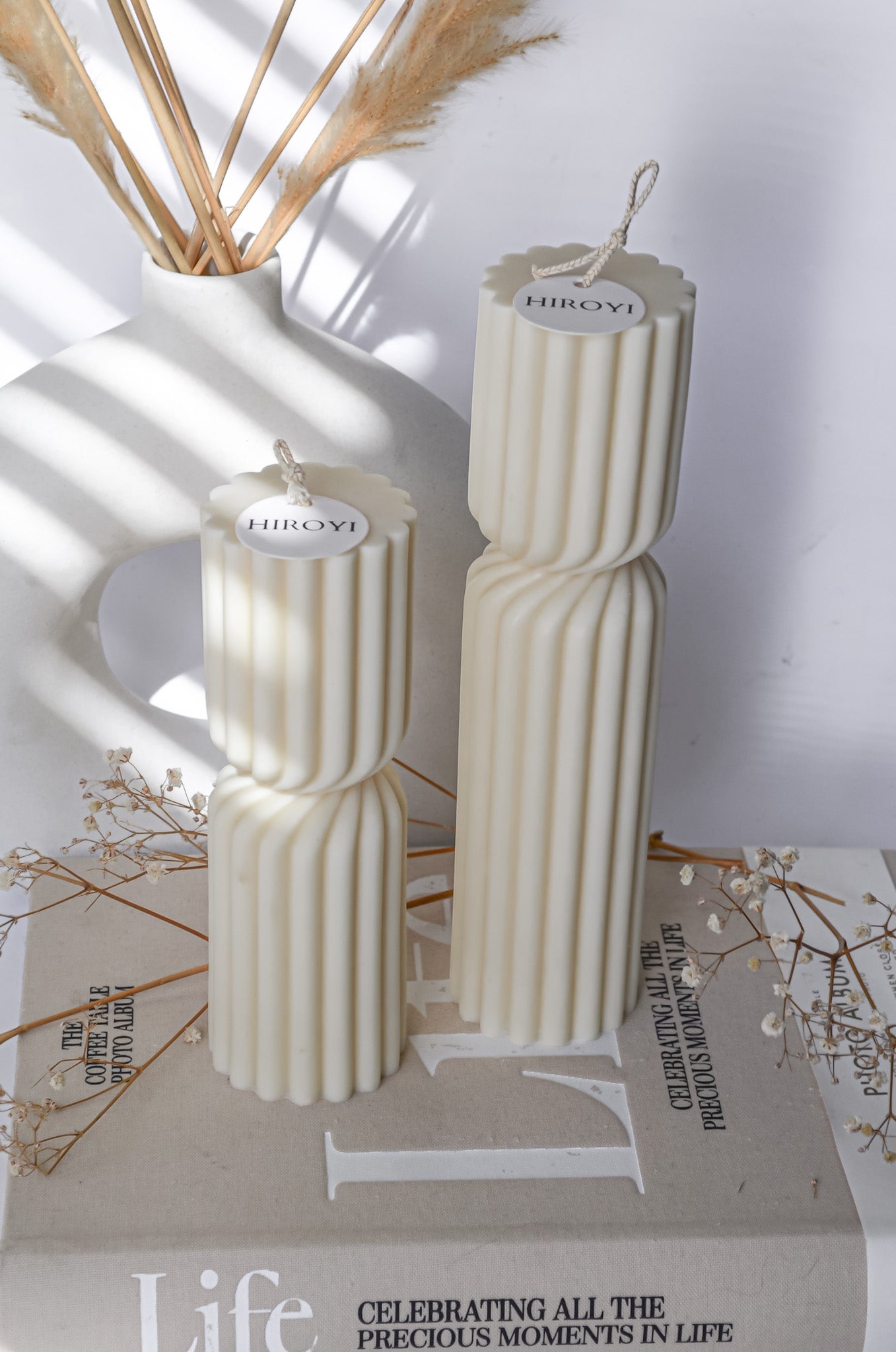 Tall twisted ribbed decorative wabi-sabi Japanese style candle set