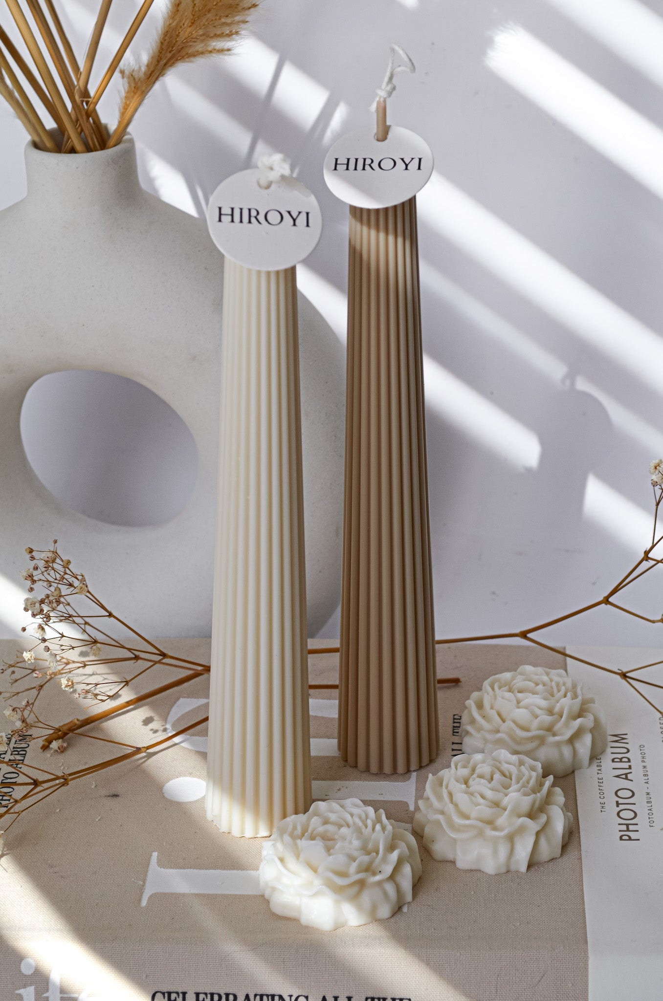 elegant ribbed 2cm thick taper candle