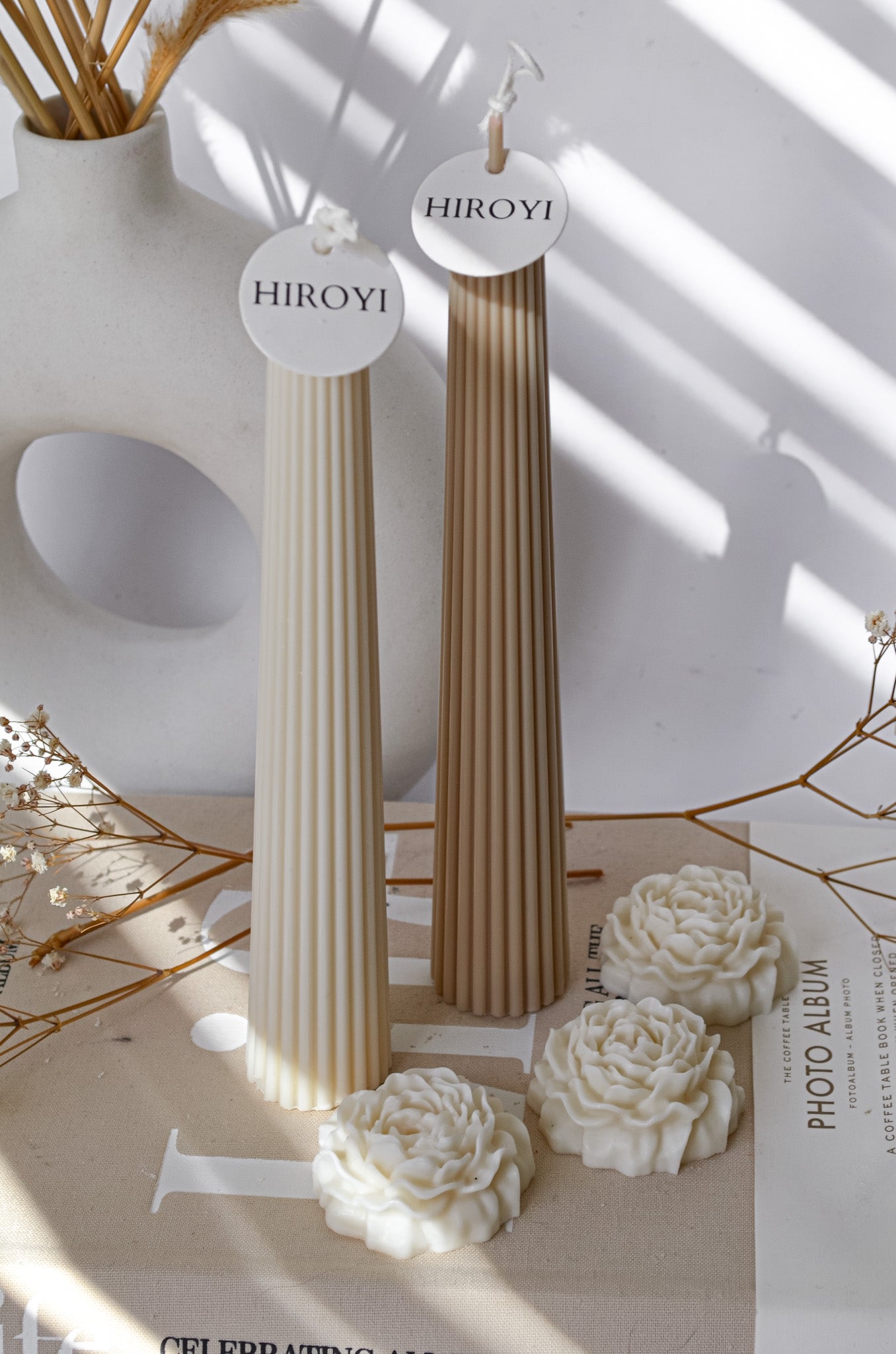 elegant ribbed 2cm thick taper candle