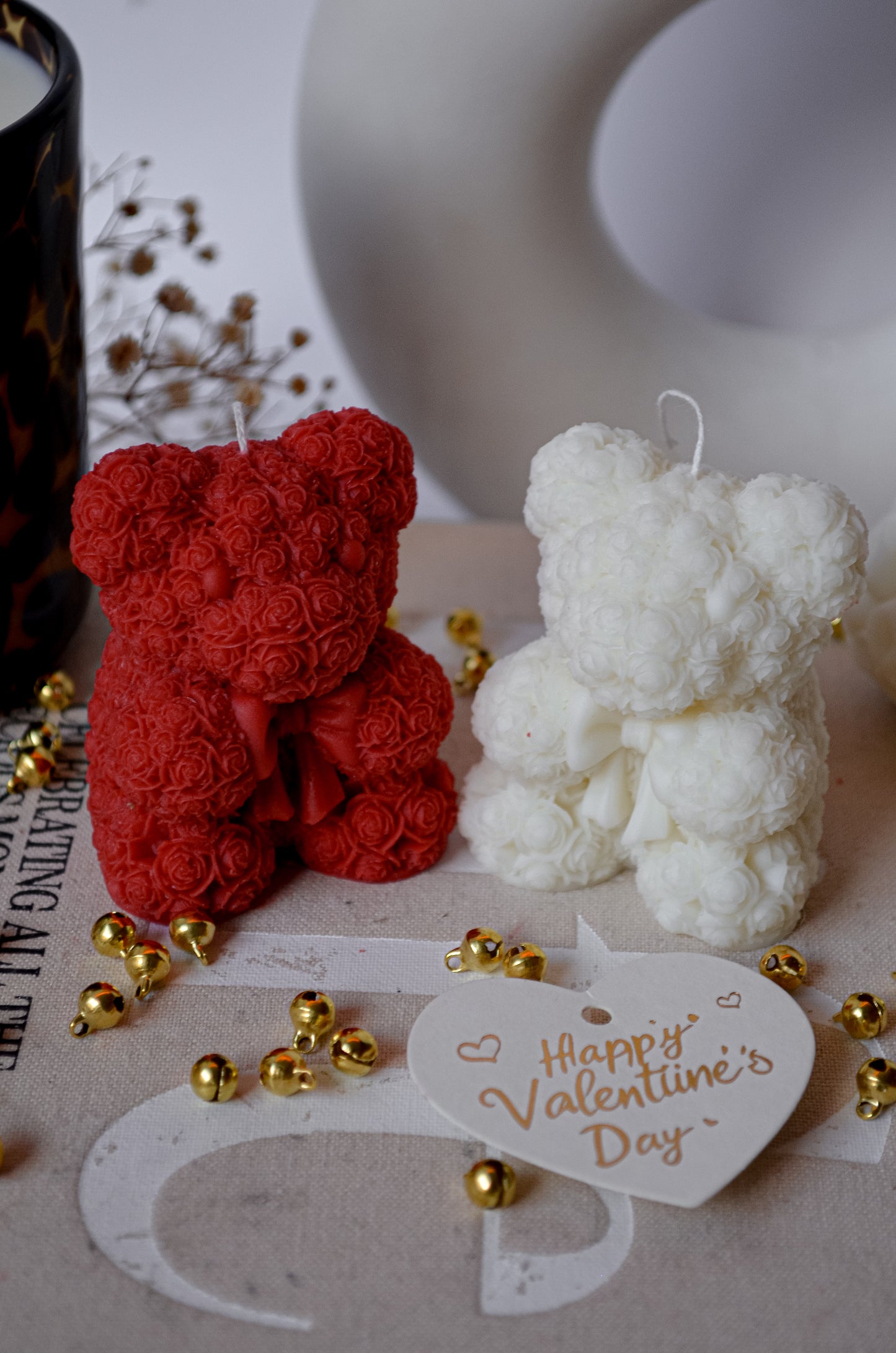 small rose teddy bear soy candle