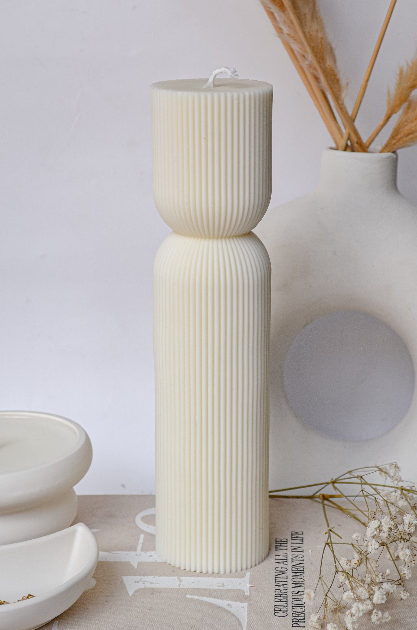 Ribbed Modern Pillar Candle