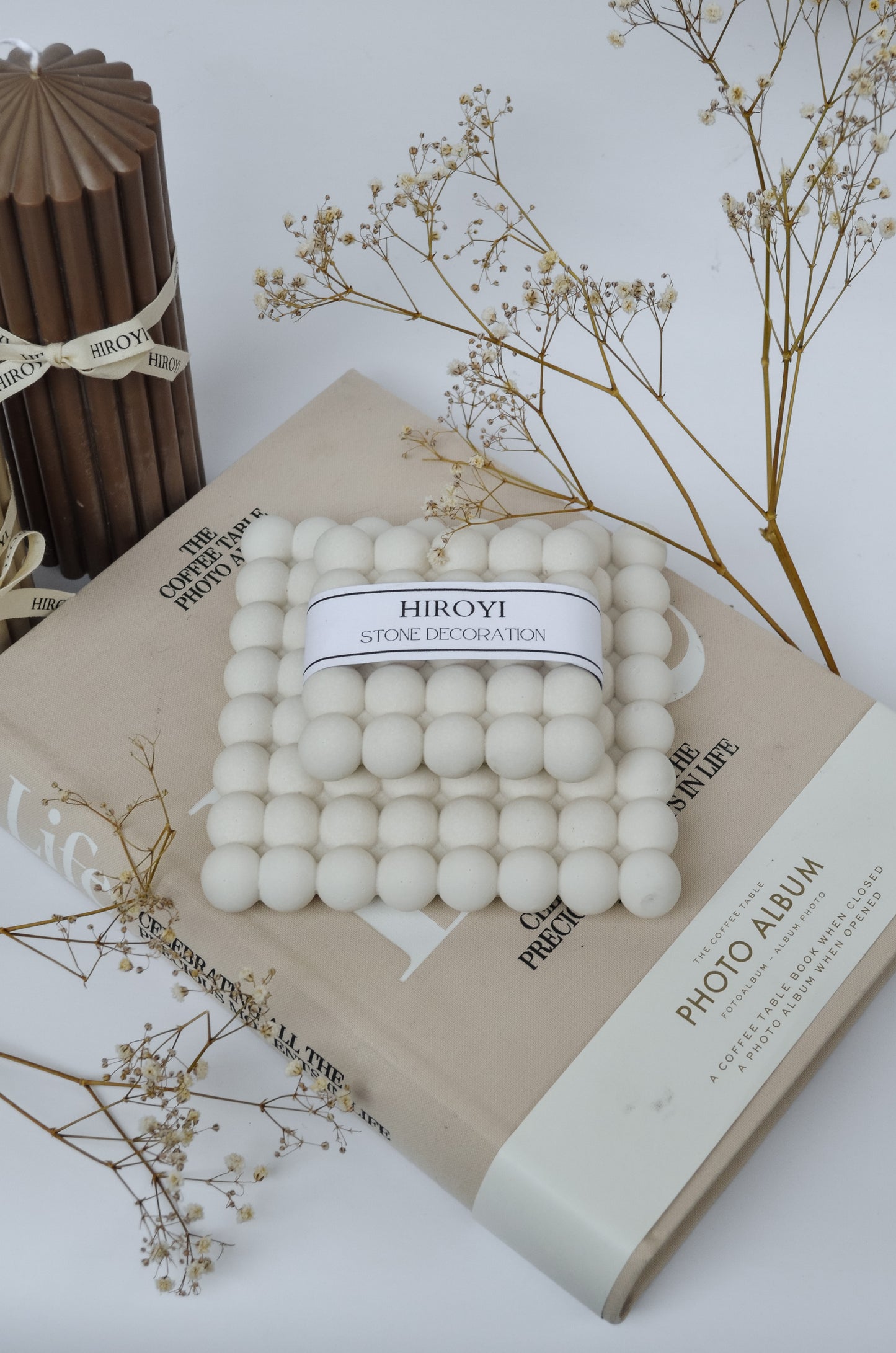 ivory white bubble stone coaster