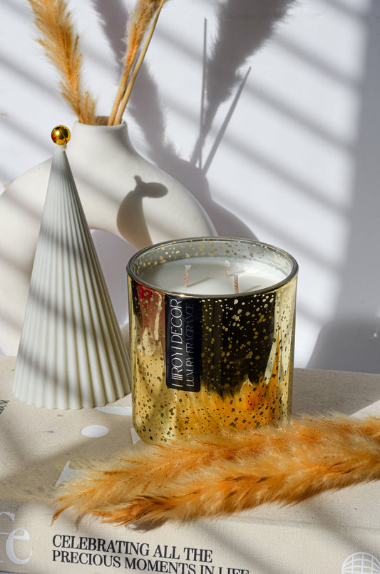 Festive Large Golden Candle JAr with 3 wick