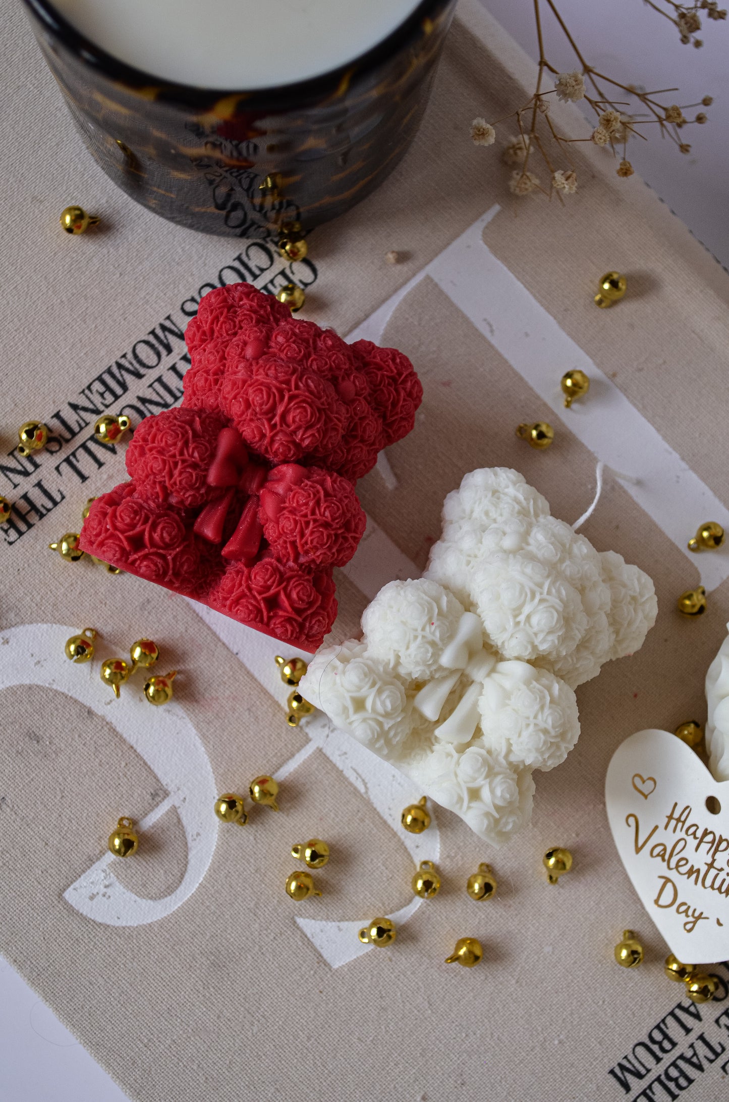 small rose teddy bear soy candle