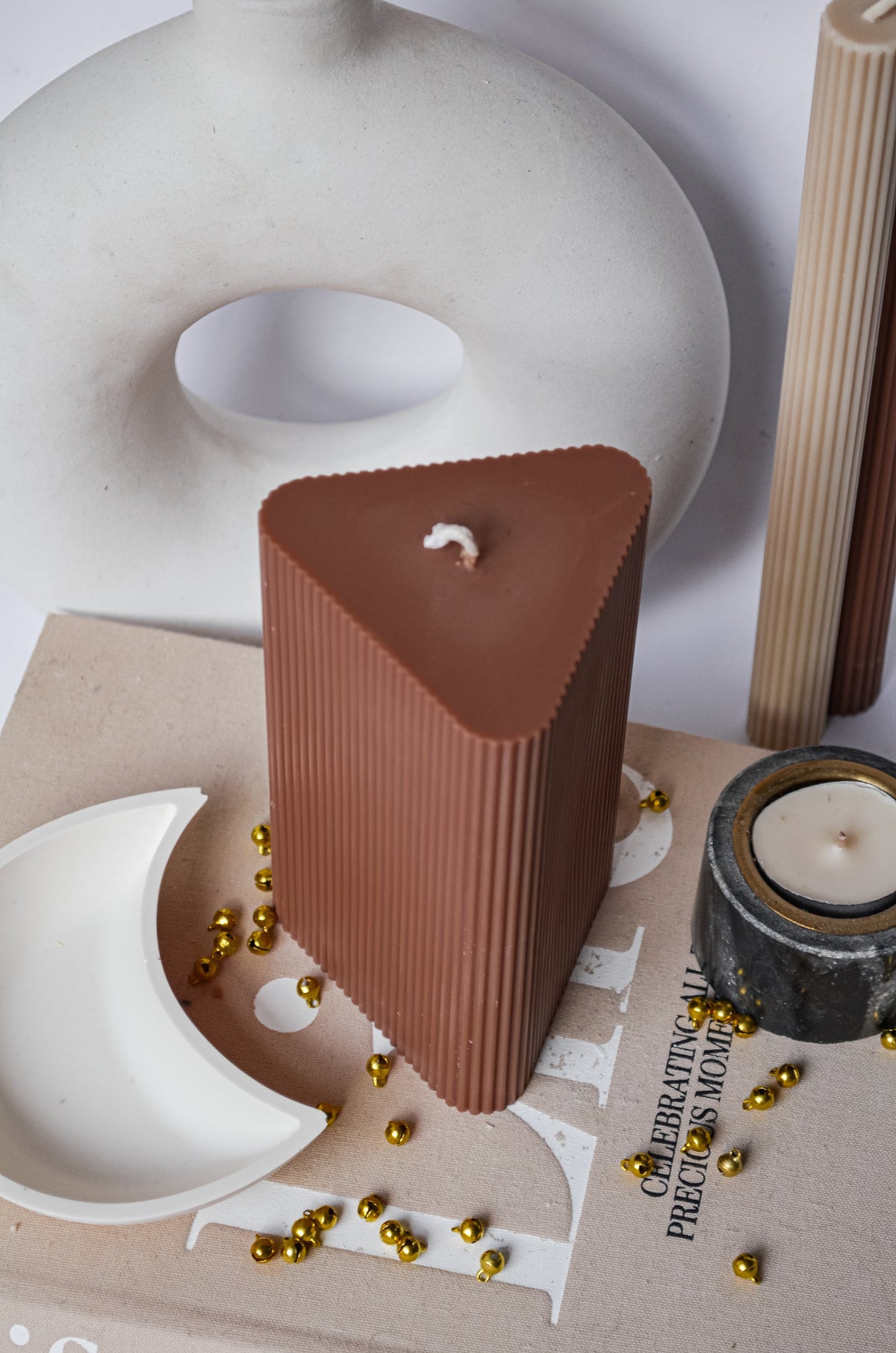 Triangular Candles Ribbed Triangle Minimalist Pillar Candle I Hiroyi Decor