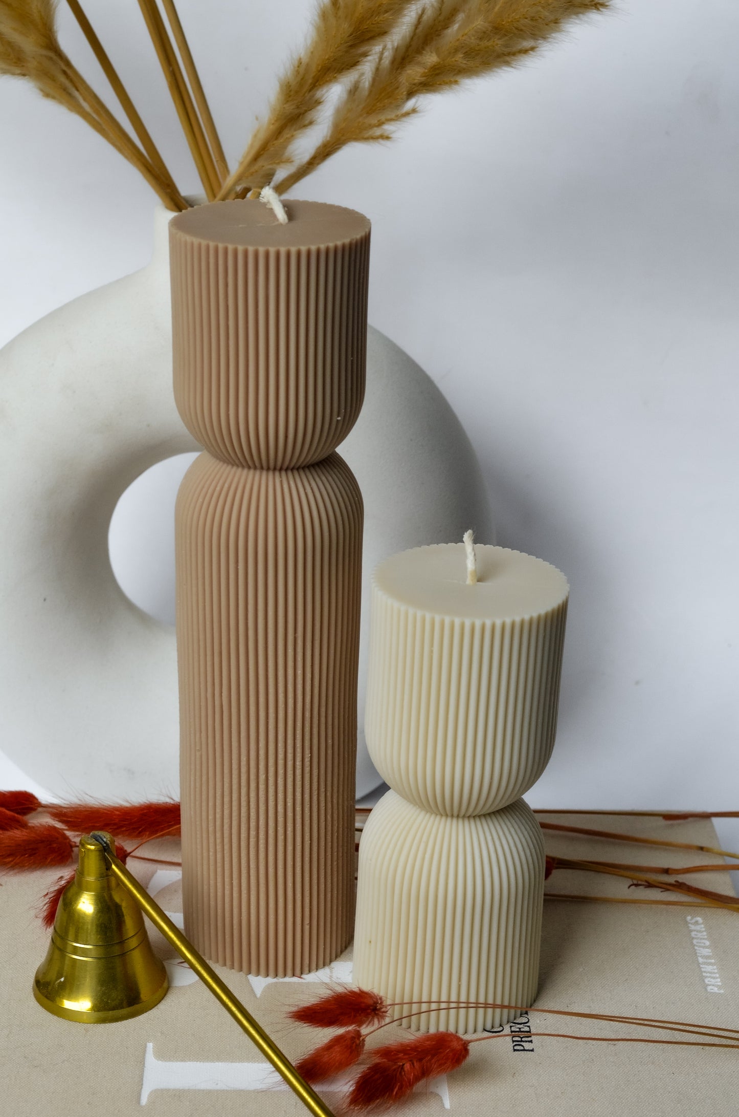 Hourglass Ribbed Pillar Candle