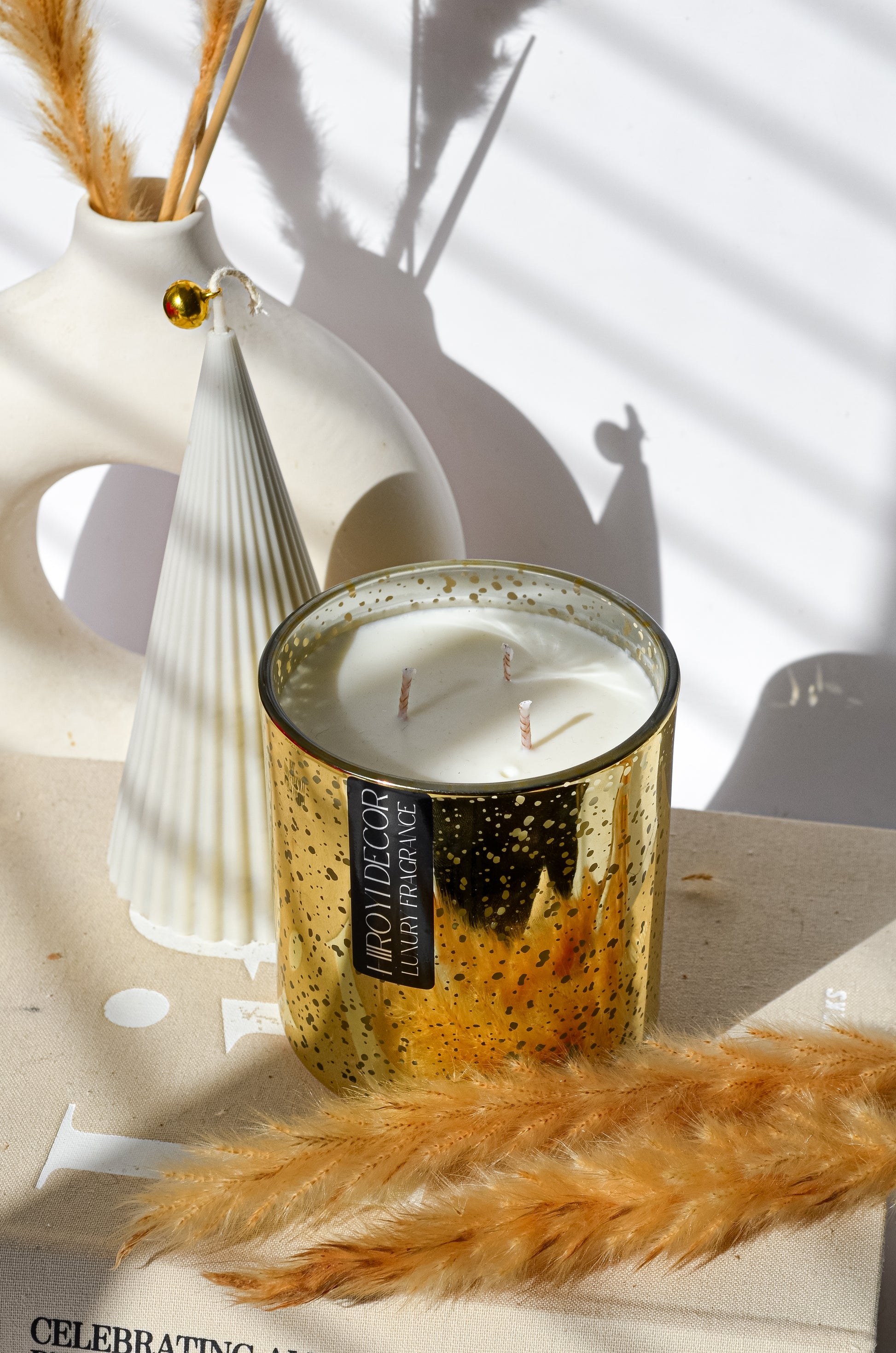 Festive Large Golden Candle JAr with 3 wick